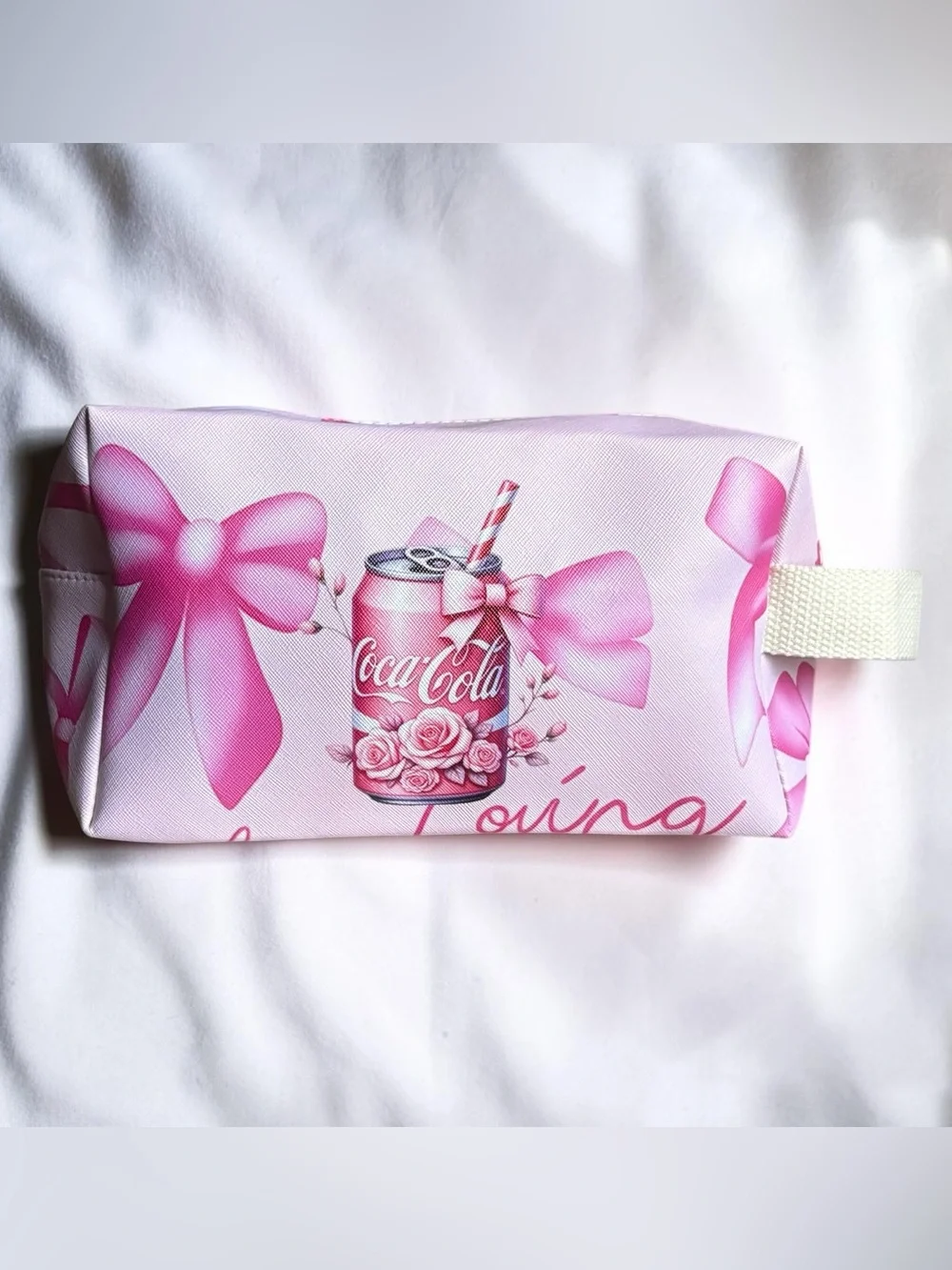 Pink Ribbon Print Coca-Cola Cosmetic Pouch